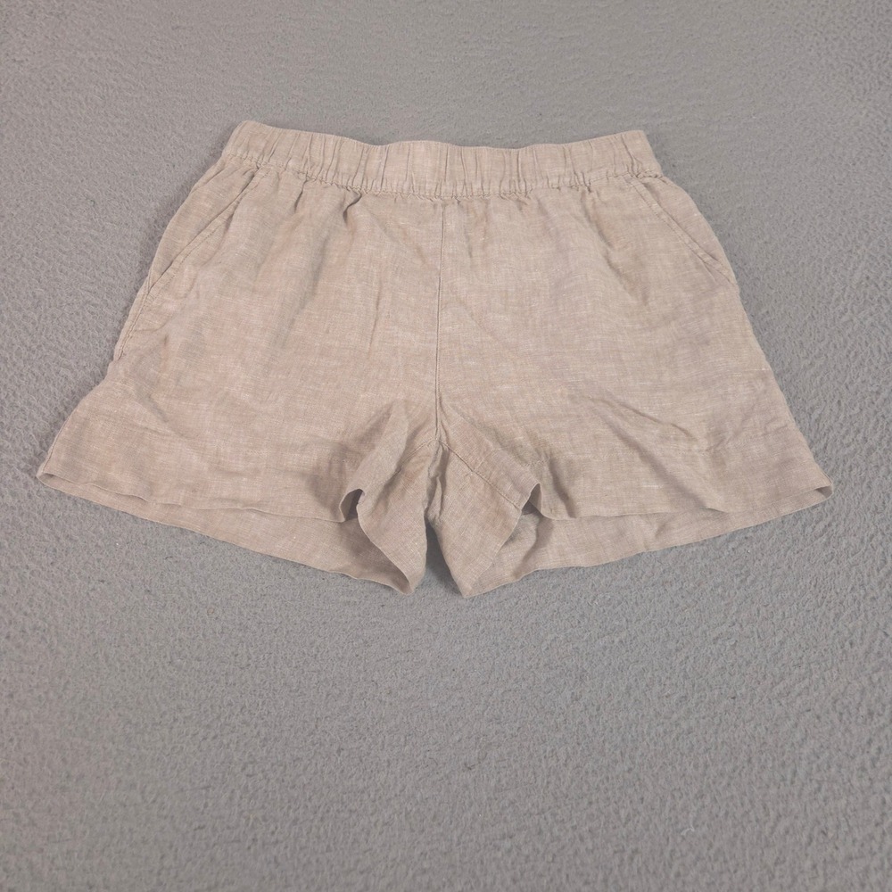 C&C California Shorts Womens Medium Tan Linen Relaxed Elastic Waist Wide Leg